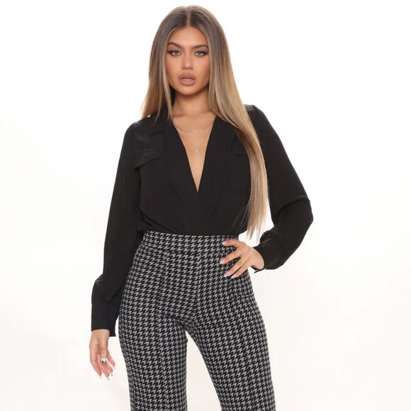 High Waist Houndstooth Pants - Black/Grey - Picture 2 of 2